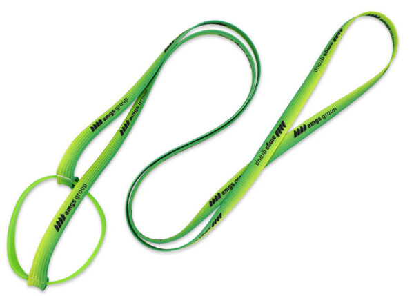 Flexible lanyard with a green silicone band – fits bottles and cups. From AMGS Group.
