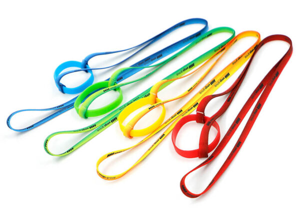 Flexible lanyards with silicone bands in various colors – perfect for bottles and cups. From AMGS Group