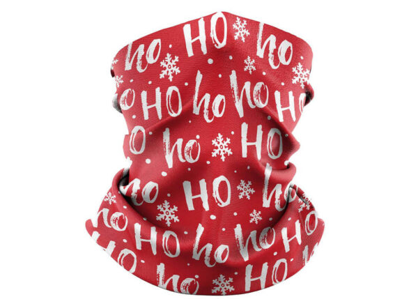 Custom christmas printed neck gaiter with company logo - ideal for outdoor branding.