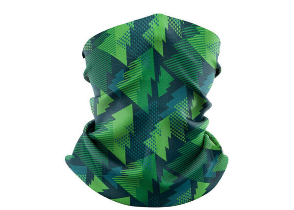 Polyester multifunctional custom neck gaiters with forest sublimated print - AMGS Group.