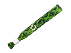Green rPET wristband with full-color sublimation print – sustainable promo item for eco campaigns.