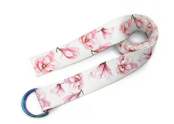 A personalized yoga belt with company logo – a promotional option for the sports and wellness industry. Available from AMGS Group.