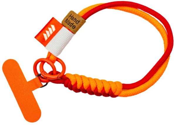 Short braided paracord lanyard with a metal rings and a personalized phone holder in red colour available from the Pantone pallete.. Available at AMGS Group.