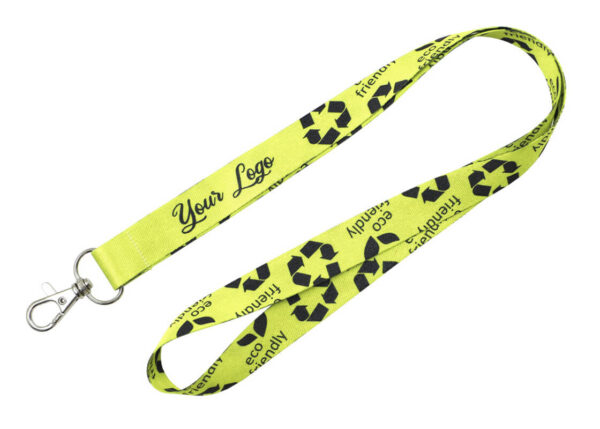 Eco-friendly rPET lanyard with print, designed to be worn around the neck by AMGS Group