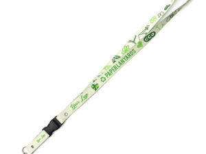 Lanyard made of durable washpaper, equipped with a breakaway safety clasp and a connector for secure and quick release of keys or an ID badge. Available at AMGS Group.