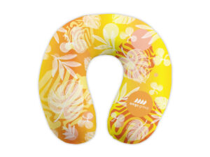 Promotional neck pillow with full-color print for giveaways and business travel in sunny colors.