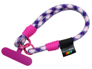 Thick paracord lanyard in a chosen color with phone holder. Adjustable lanyard. Pink phone adapter. Available at AMGS Group.