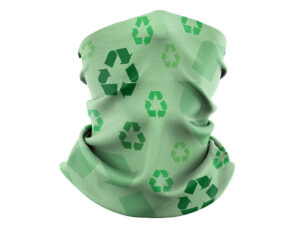 Custom printed recycled neck gaiter with eco design - beige and green leaf pattern