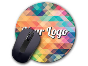 Custom printed mouse mat with colorful tribal pattern – ideal for branding.