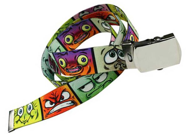 Custom Belt with Sublimation Print with full-color cartoon-style and buckle from AMGS Group.
