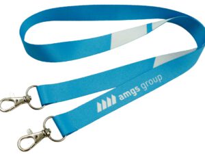 Polyester neck lanyard with double hooks and high-quality sublimation print – perfect for events and everyday use. From AMGS Group.