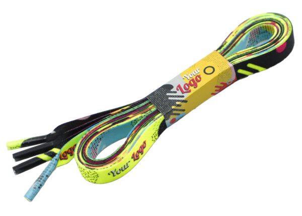 Promotional flat shoelaces with print, plain with logo – promotional product made of polyester from AMGS Group.