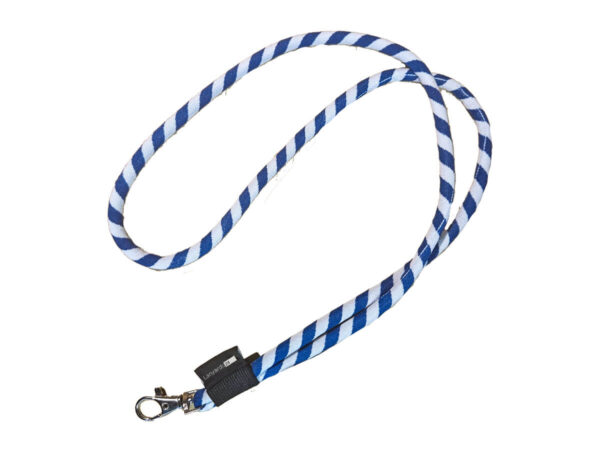 Woven nylon lanyard with jacquard logo label. By AMGS Group.