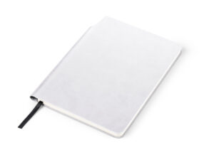 Promotional notebook MOLI A5 with soft PU cover and ribbon bookmark, customizable with logo.