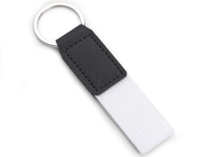 Customizable keychain DOLO for branding – fabric and eco leather corporate accessory.