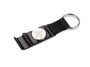 Promotional Keychain JOGO – 3-in-1 with token, opener, and branding surface.