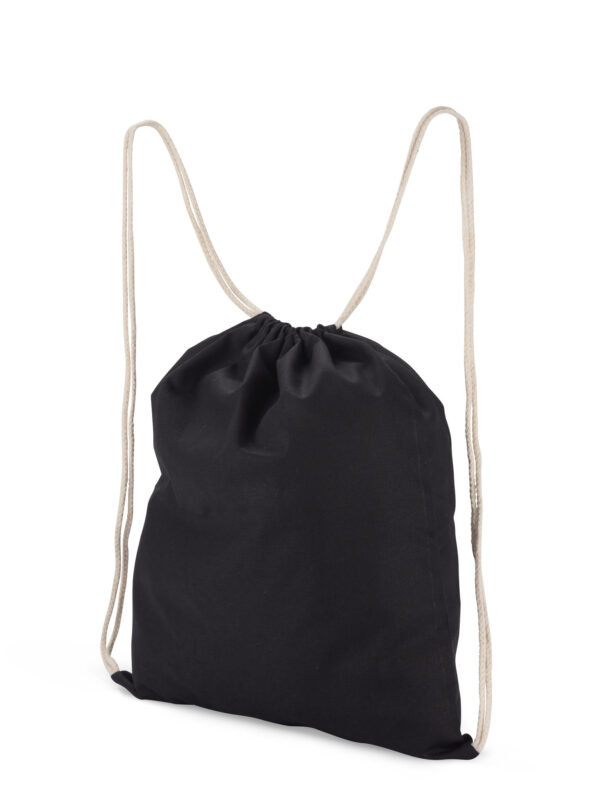 Sacca cotone promozionale WOLITE COLOR nera con cordoncini, personalizzabile con logo.