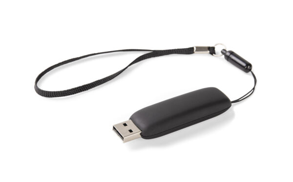 16GB USB flash drive MILANO with illuminated logo engraving and lanyard, perfect promotional gift.