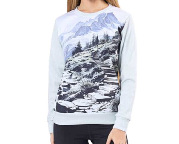 Custom womens thermoactive sweatshirt. Ribbed cuffs and hem detail on a customized women's thermoactive sport sweatshirt. AMGS Group.