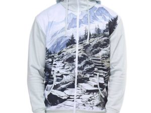 Custom thermoactive hoodie with logo for man. Close-up of men's thermoactive hoodie showing stand-up collar and hood lined with sublimated single jersey. AMGS Group