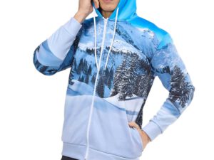 Men’s Termoactive hoodie with sublimation print, featuring a winter design. A stylish and warm gadget for outdoor events. AMGS Group.
