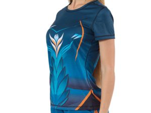 Women’s Sport Elastic sports T-shirt in navy blue. Modern cut, elastic fabric, and precise stitching ensure comfort and style during training. Discover more at AMGS Group!