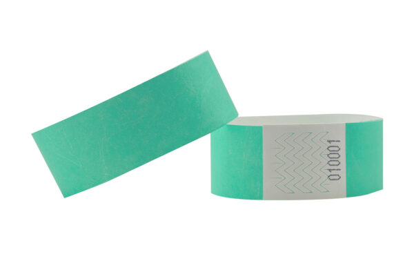 Neon green Tyvek wristband, 25mm. Waterproof entry band with increased width. Manufacturer AMGS Group.